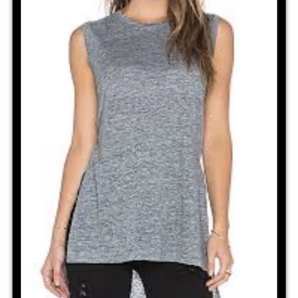 Michael stars gray linen minimalist side slit tank